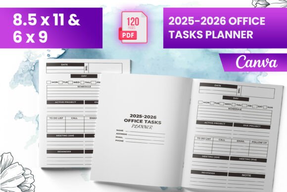 2025-2026 Office Tasks Planner KDP and Canva Template for Amazon KDP