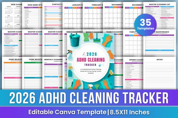 2026 ADHD Cleaning Tracker Bundle Canva