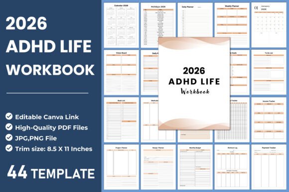 2026 ADHD Life Workbook for Canva: A Comprehensive Tool for Organization and Productivity