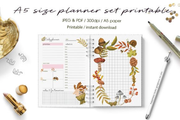 Bring the Warmth of Autumn into Your Planning Routine with the A5 Planner Set Whimsical Fall Leaves