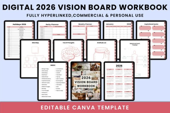 Plan Your 2026 Vision with the Digital 2026 Vision Board Workbook Canva